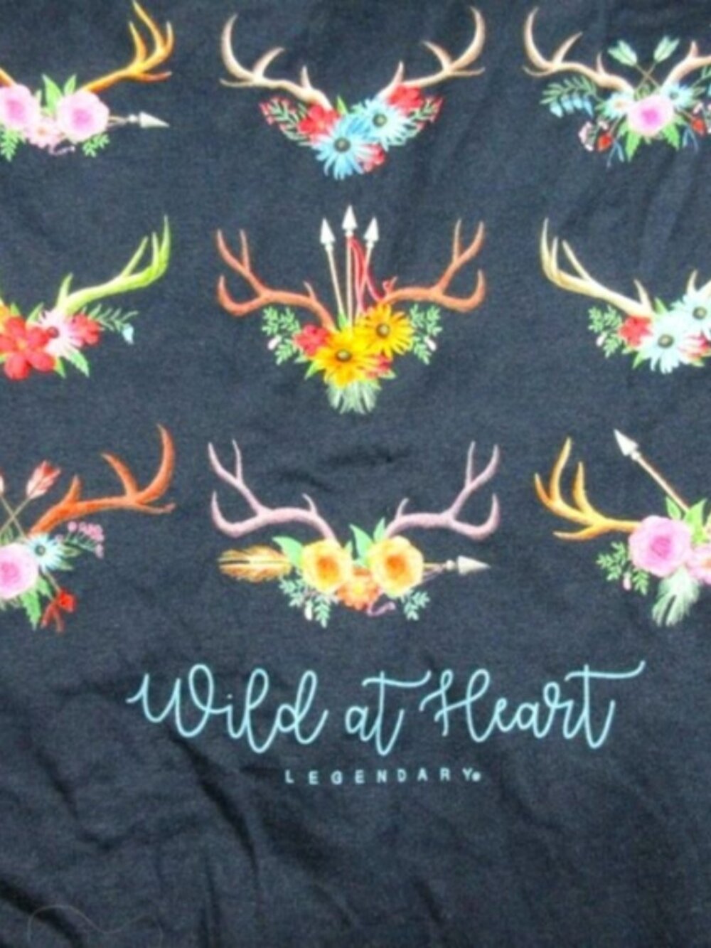 LEGENDARY womens navy Wild Heart floral antlers hunting tee shirt S NWT